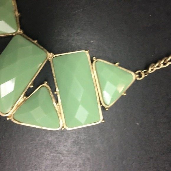 Triangle Necklace Earrings Jadeite Green Gold Dangle Pierced Retro Geometric - Picture 3 of 6